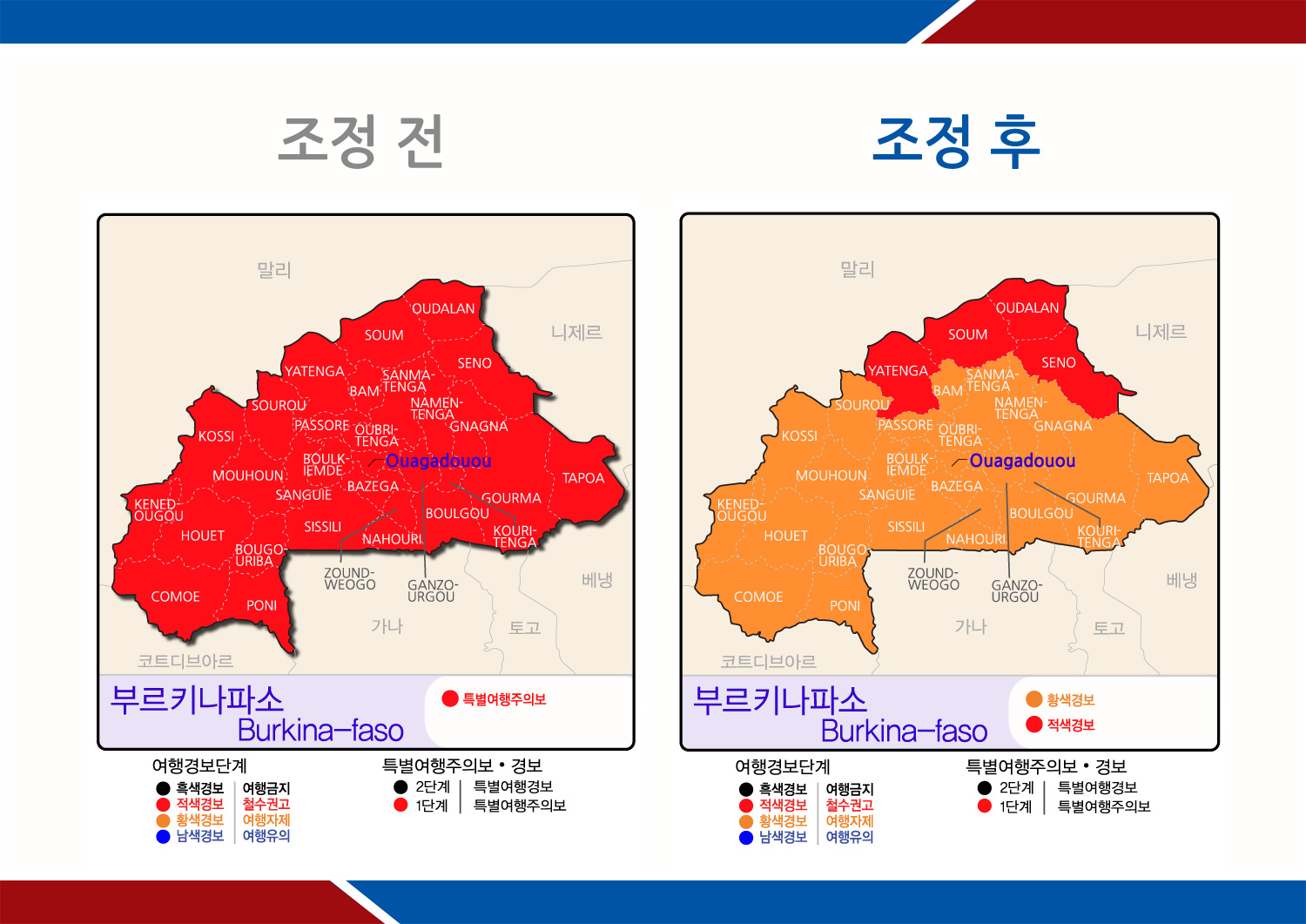 부르키나파소 여행경보 조정