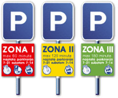 도로변 주차는 세 구역으로 분류됨 (Zona I, Zona II, Zona III)